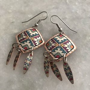 Southwest Indian COPPER PURPLE ART EARRINGS